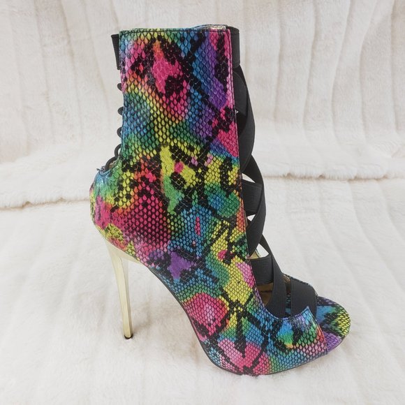 Colorful Rainbow Snake Bandage Ankle Boots - Picture 12 of 13